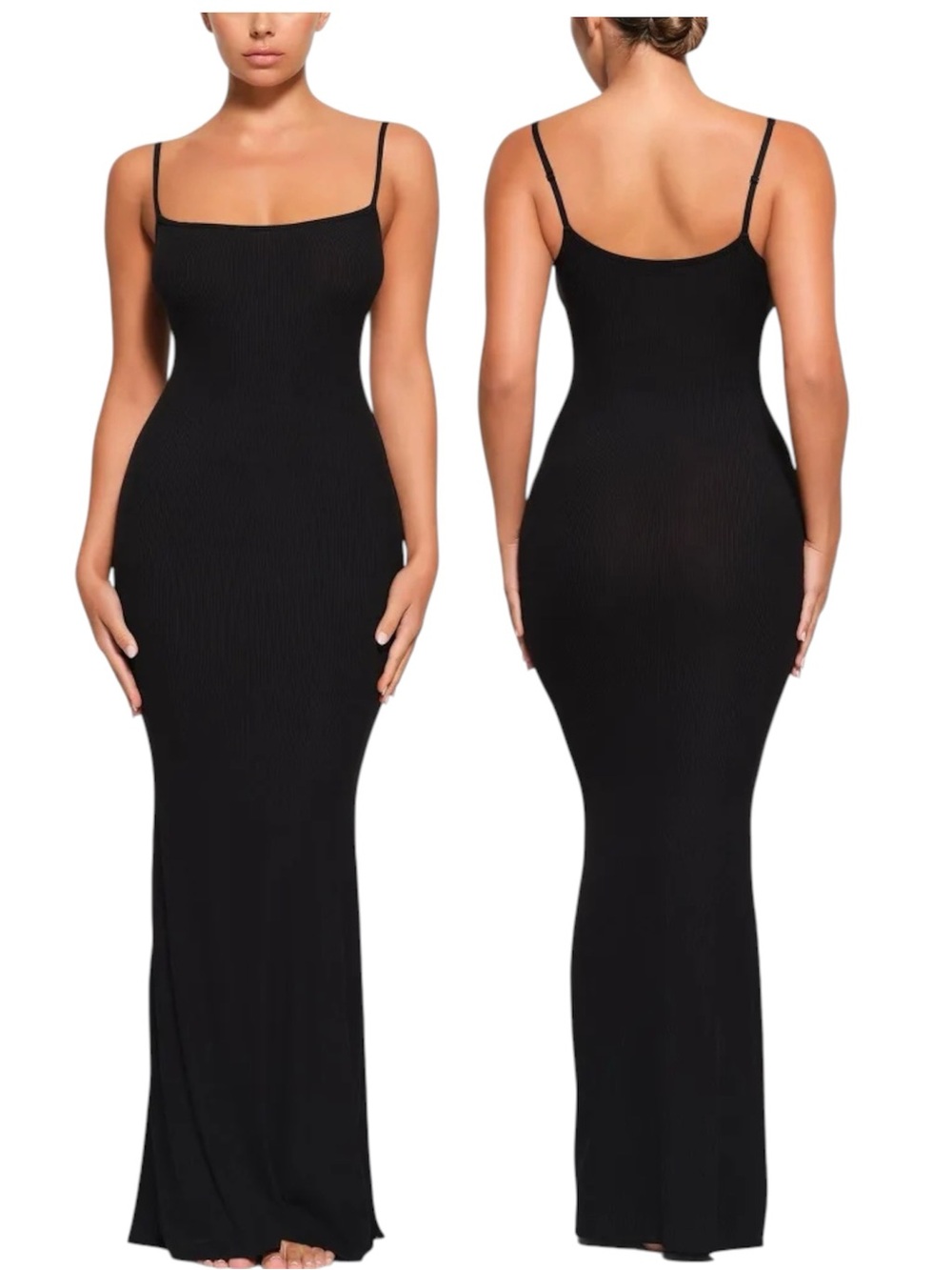 SKIMS‎ Soft Lounge Black Onyx Ribbed Lightweight Maxi Casual Stretch Dress Sz L